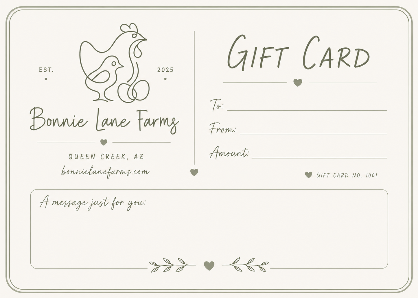 Bonnie Lane Farms gift card